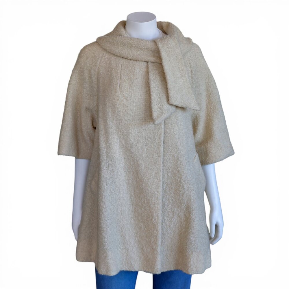 Vintage 1950s LILLI ANN Paris Ivory Poodle Bouclé Swing Coat with Ascot Collar